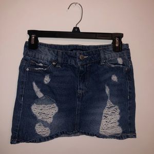 distressed jean skirt